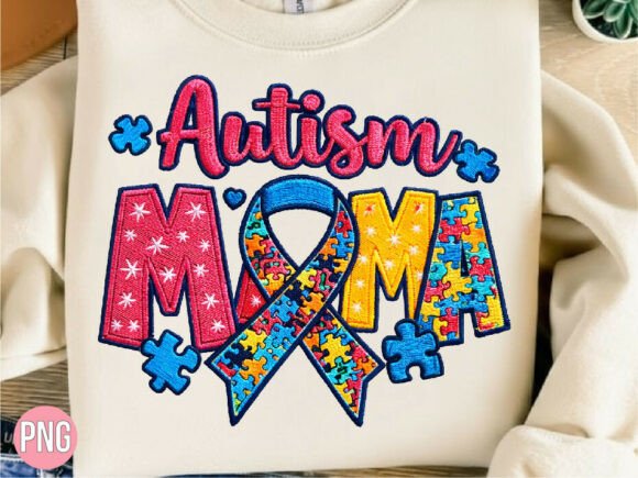 Autism Mama Embroidery Effect Puzzle PNG