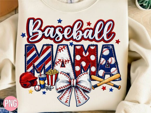 Baseball Mama Faux Embroidery Sports PNG