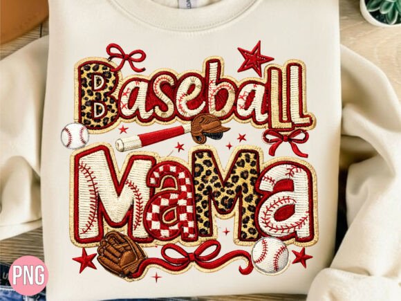 Baseball Mama Leopard Embroidery PNG