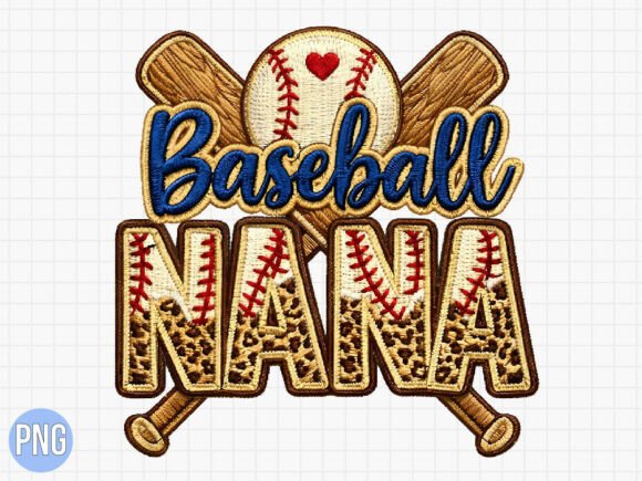 Baseball Nana Leopard Embroidery PNG