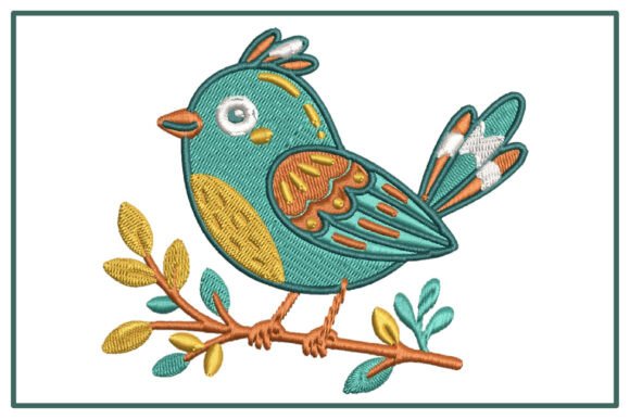 Boho Bird on Branch Embroidery Design
