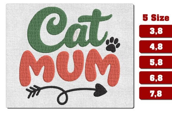 Cat Mum Retro Wavy Paw Embroidery File