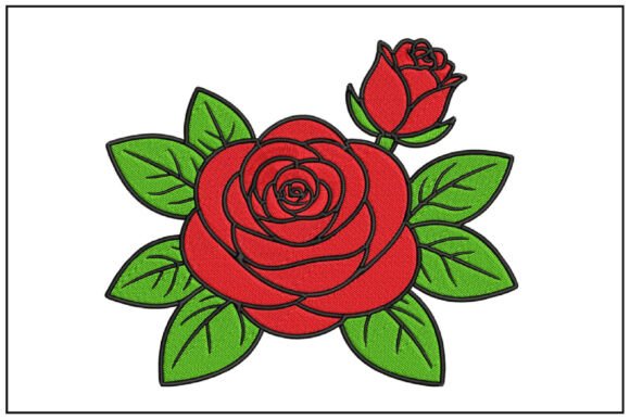 Classic Red Rose Bouquet Embroidery