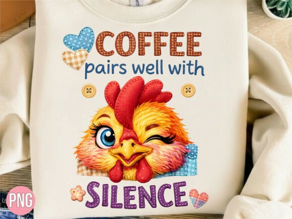 Coffee Chicken Silence Embroidery PNG