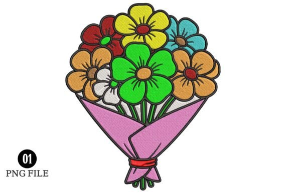 Colorful Flower Bouquet Embroidery