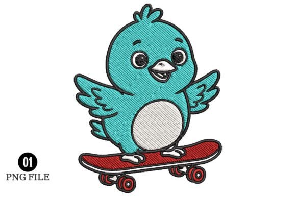 Cute Bird Skateboard Embroidery Design