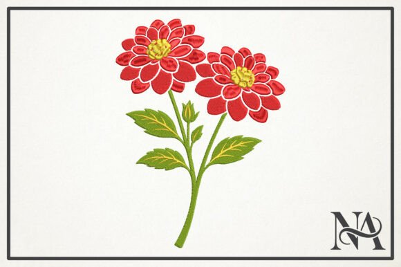 Elegant Red Flower Floral Embroidery