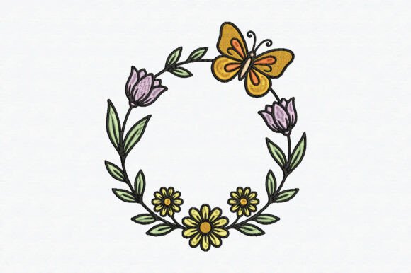 Floral Frame with Butterfly Embroidery