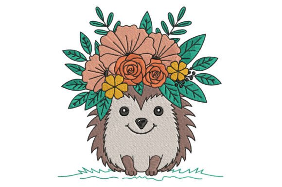Floral Hedgehog Embroidery Design
