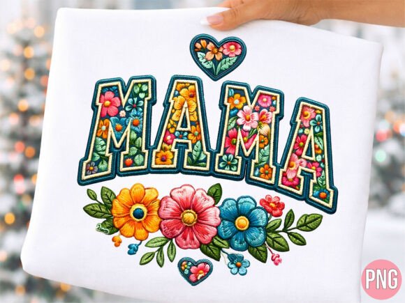 Floral Mama Embroidery Patch Style PNG