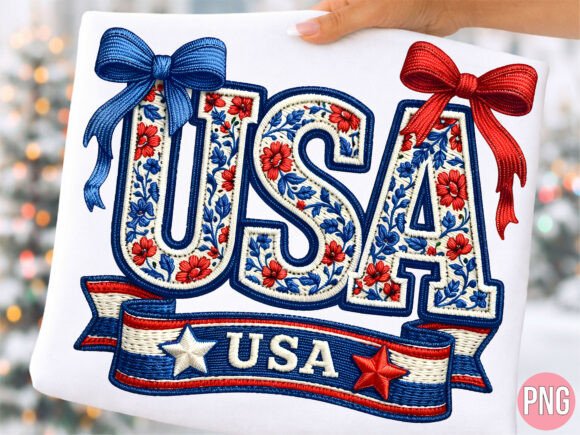 Floral USA Patriotic Embroidery Style