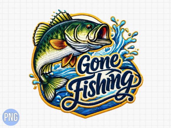Gone Fishing Bass Fish Embroidery PNG
