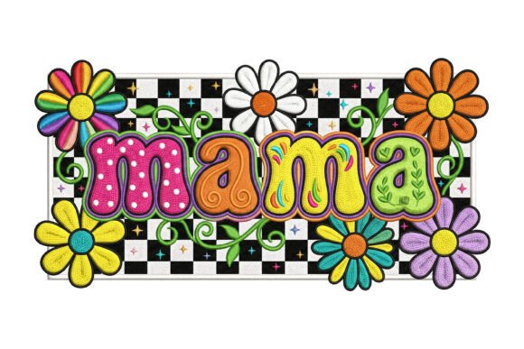 Groovy Checker Embroidery Mama Daisy PNG