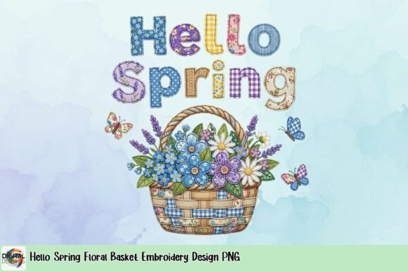 Hello Spring Floral Basket Embroidery Design