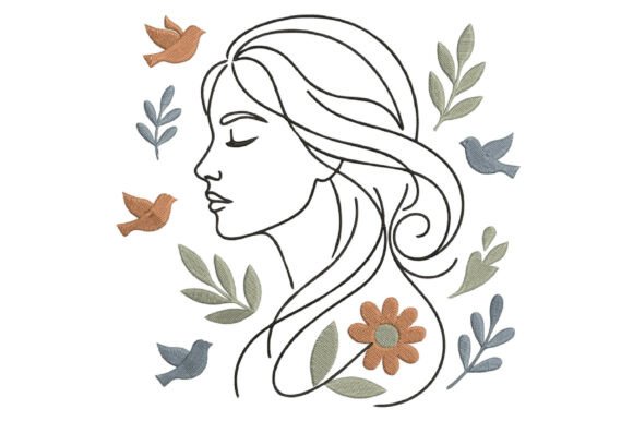 Line Art Woman Embroidery Design