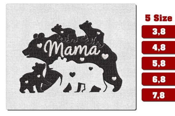 Mama Bear with Three Cubs Embroidery
