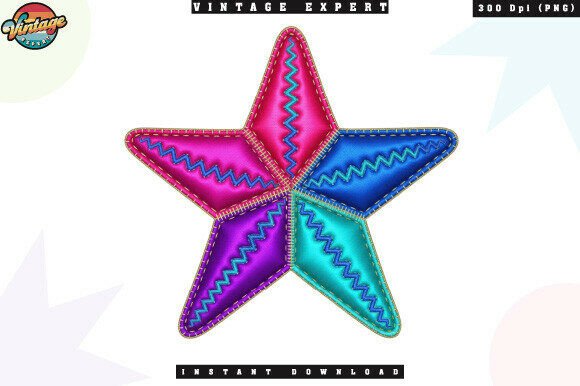 Multicolor Starfish Patch Embroidery PNG