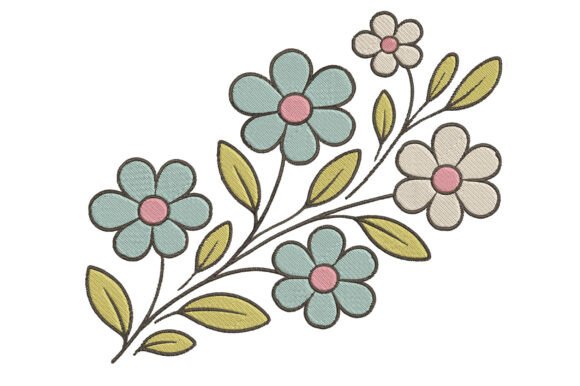 Pastel Floral Branch Embroidery Design