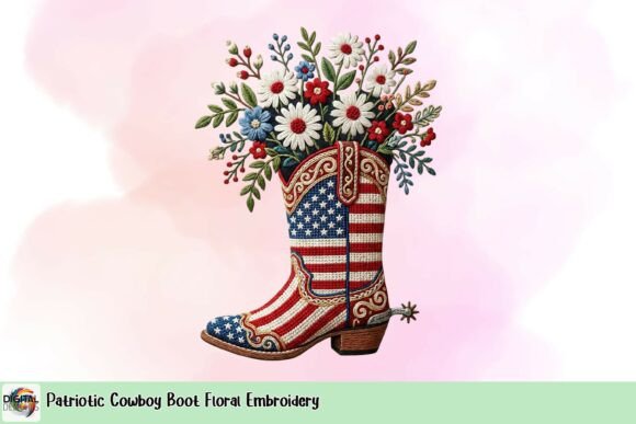 Patriotic Cowboy Boot Floral Embroidery