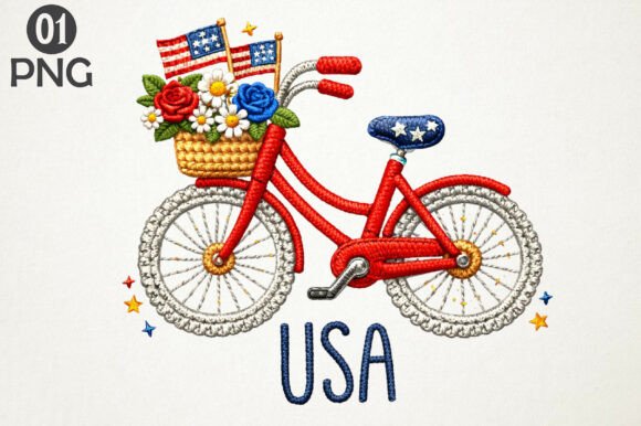 Patriotic USA Bicycle Embroidery PNG