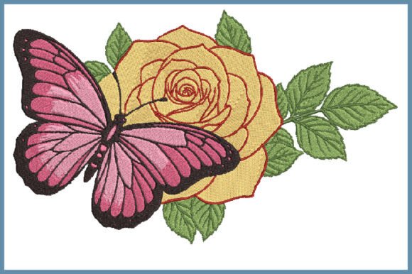 Pink Butterfly and Rose Embroidery