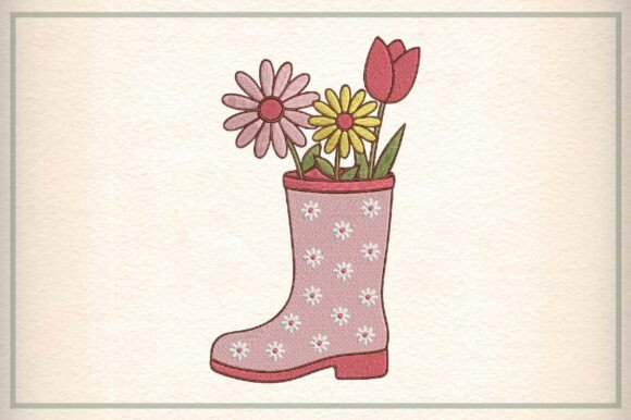 Pink Rubber Boot Embroidery Design