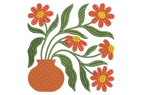 Retro Flower Vase Embroidery Design