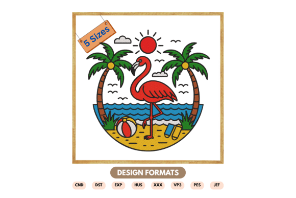 Tropical Summer Scene Embroidery Design
