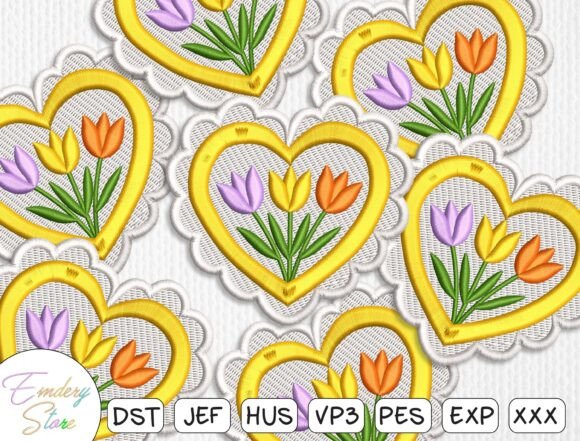 Tulip Heart Patches Embroidery Design
