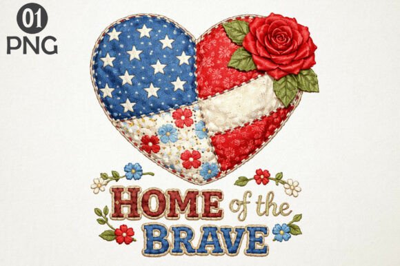 USA Flag Heart Patriotic Embroidery PNG